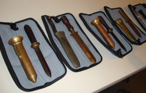 Various knives once favoured by standard dress divers